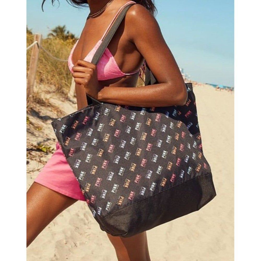 PINK VS XL Weekender Black & Rainbow Logo Canvas Tote Bag Victoria Secret